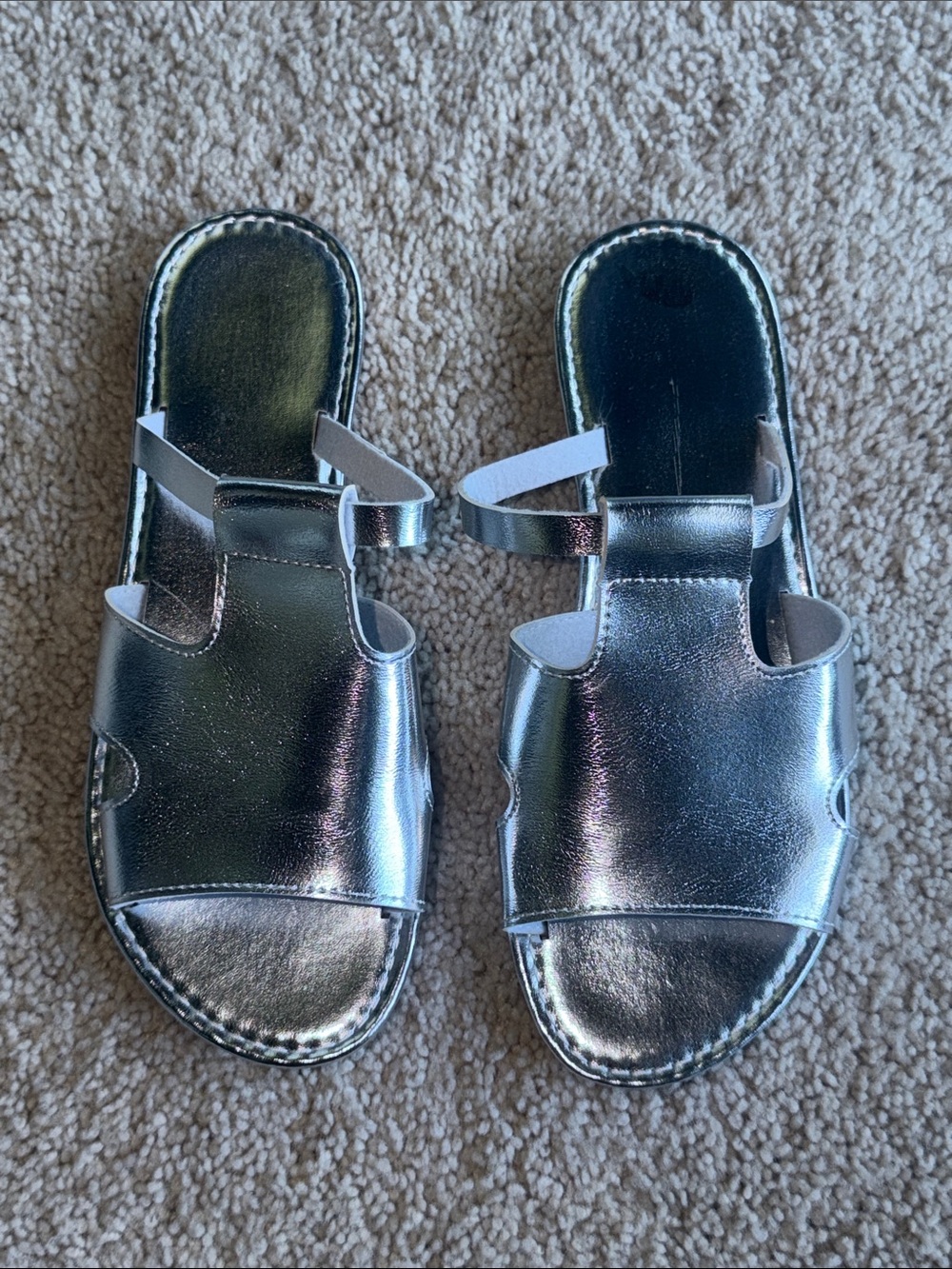 Girls Metallic Silver Slide Sandals with Ankle Strap